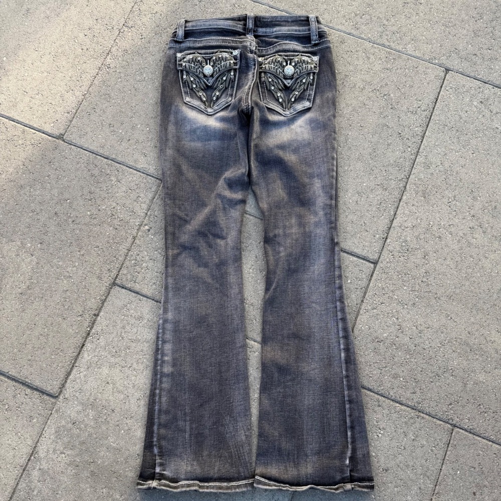 Fire & Rain Y2K Embellished Wing Flare Jeans Faded Black Size 3 Low Rise Bootcut